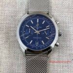 Knockoff Breitling Transocean Chronograph Watch SS Breitling Mesh Band Blue Dial